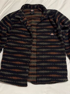 Dickies Black Cardigan with Brown and Gray Patterned Stripes